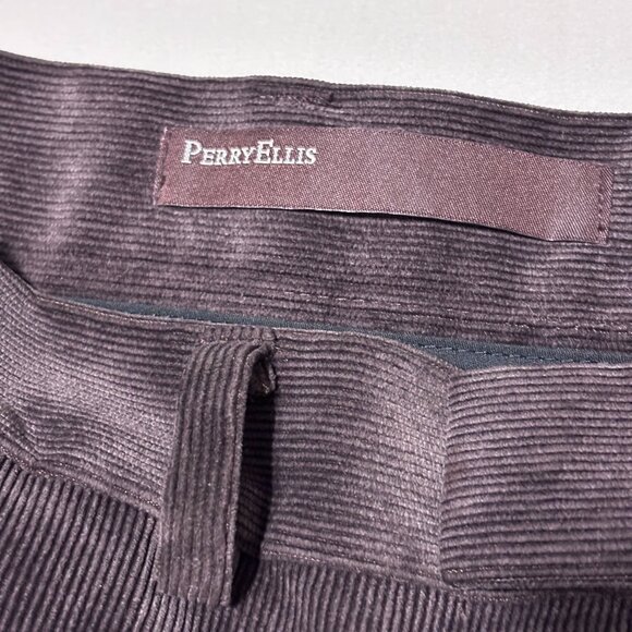 Perry Ellis Corduroy Pants Men's 34x32 Dark Brown Preppy Soft Stretch Flat Front - Picture 6 of 12